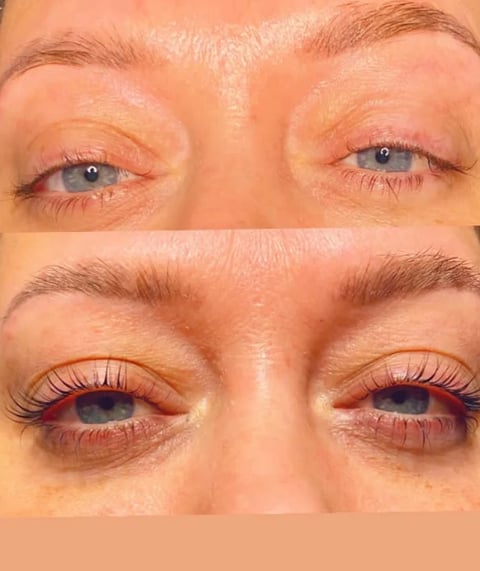 Before and after lash and eye-area client result at GorJess Skin & Wax Studio