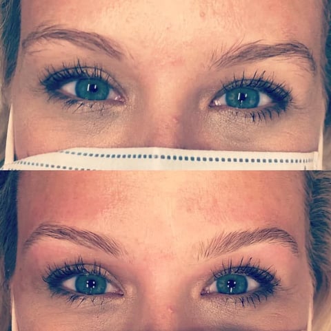 Before and after eyebrow microblading client result at GorJess Skin & Wax Studio