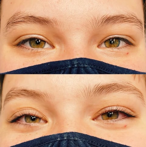 Before and after lash and brow client result at GorJess Skin & Wax Studio